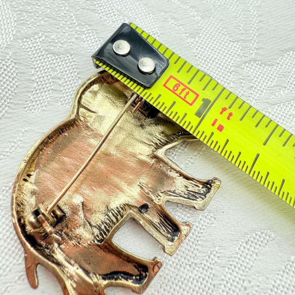 Vintage Bejeweled Elephant Animal Gold Tone Brooch - Picture 6 of 7
